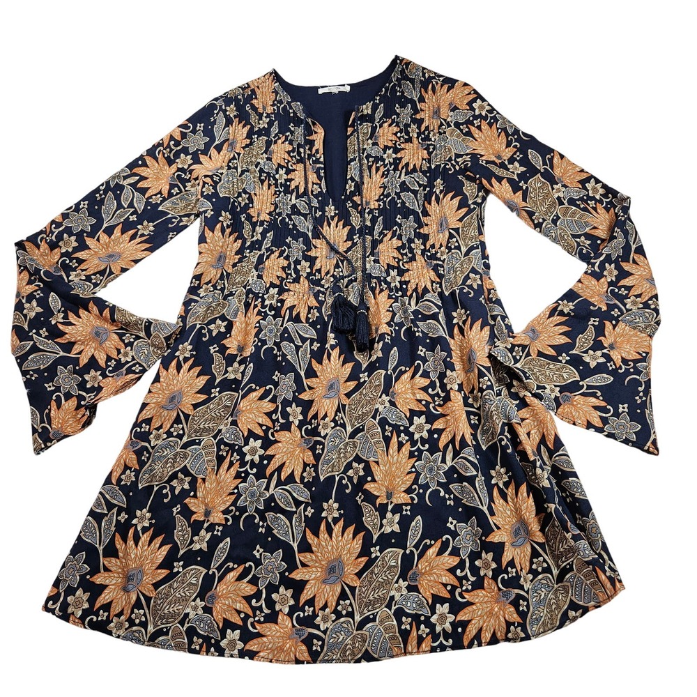 Revolve Tularosa Sz XS Himalayan Blue Floral Boho Flared Sleeve Mini Dress‎ - Picture 2 of 13